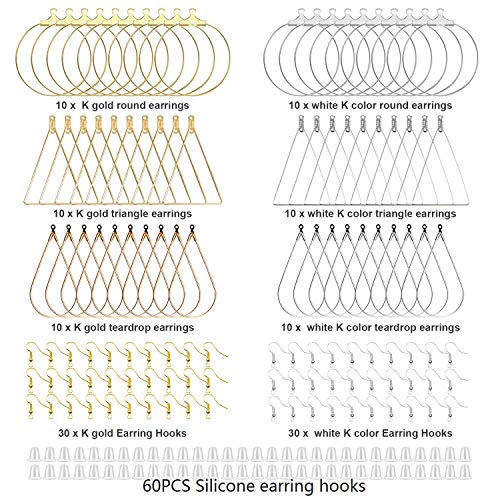 Topbine Earrings Beading Hoop Set For Jewelry Making,Earring Finding Beading Hoop Earrings Bulk For Diy Craft Earring Jewelry Making (Round/Square/Drop) #TOP2