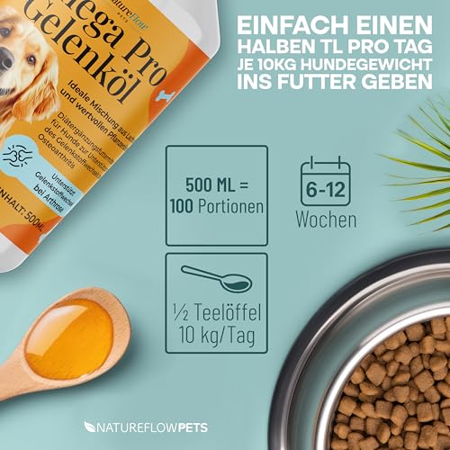 Omega Pro Gelenköl Mix TESTSIEGER - Besser als reines Lachsöl Hund für Gelenkstoffwechsel bei Arthrose - Ideales Omega 3/6 Profil aus Fischöl (Lachsöl für Hunde) mit Leinöl, Hanföl, Borretschöl