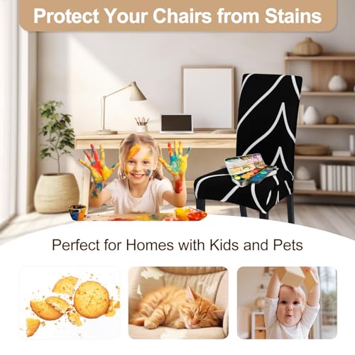 Image of SearchI Dining Room Chair Covers Set of 6, Stretch Parsons Chair Slipcovers Super Fit Spandex Removable Washable Kitchen Chair Protector Cover for Dining Room, Hotel, Ceremony (Black)