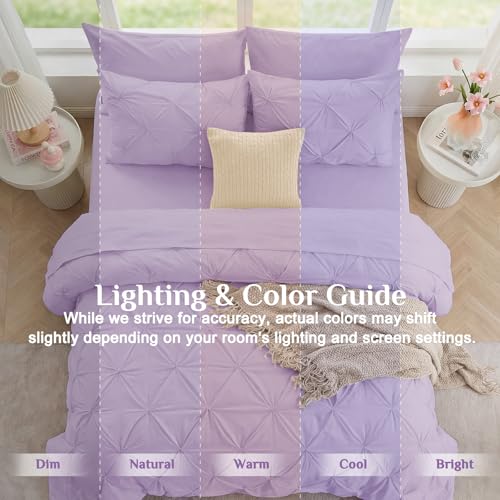 JOLLYVOGUE Full Size Comforter Sets 7 Pieces - Bed in a Bag Full for All Season, Pintuck Bedding Comforter Sets with Comforter, Flat Sheet, Fitted Sheet and Pillowcases & Shams, Light Purple by JOLLYVOGUE - Used condition - Image 8