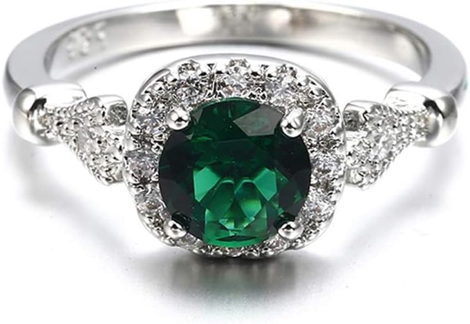 CanVivi Imitation Emerald Micro Inlaid Meteorite Ladies Engagement Ring Square Gemstone Ring Jewelry,10