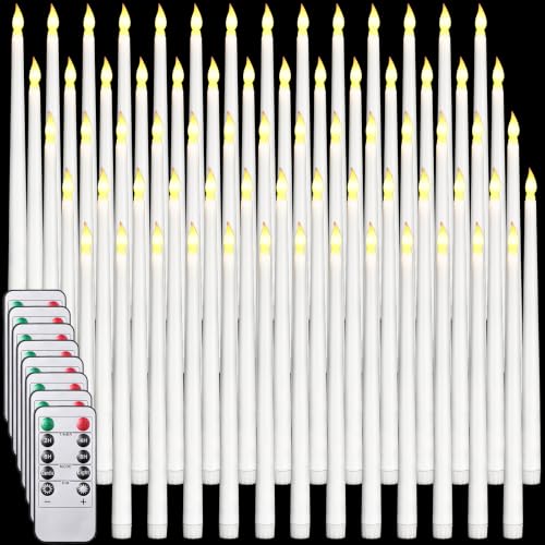 Image of Tuanse 108 Pack Flameless Flicker Taper Candles Bulk with Remote and Timer, Battery Operated LED Warm White Taper Candles Light for Home Wedding Decoration Gifts (White,12 Inch)