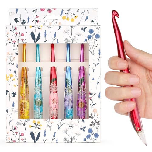 Image of Aeelike Crochet Hooks Set, 6.0mm-10.0mm Ergonomic Crochet Hooks with Long Floral Handle-Super Shinny and Unique for DIY Crfats Blnaket Sweaters, Ideal & Beautiful Gifts for Mothers Crocheting Lovers