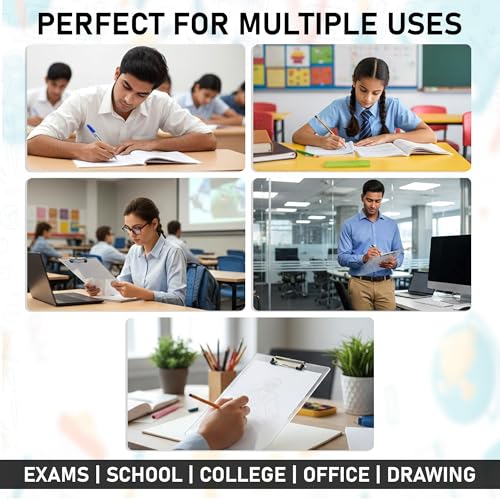 Image of GLUN Transparent Acrylic Exam Board with Ruler Marks, Size 14x10 Inches, Clear Clip Board use in Office Supply & School Supplies