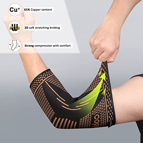 FCNUSX Copper Elbow Brace Compression Sleeves for Pain Relief Men Women, Arm Support Forearm Pads Braces for Tendonitis,Tennis, Golfers, Arthritis, Weight lifting (Small, Black) — view 4