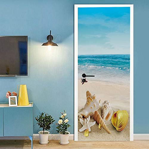 Sticker de porte conque de plage trompe l'oeil imperméable 88x200cm