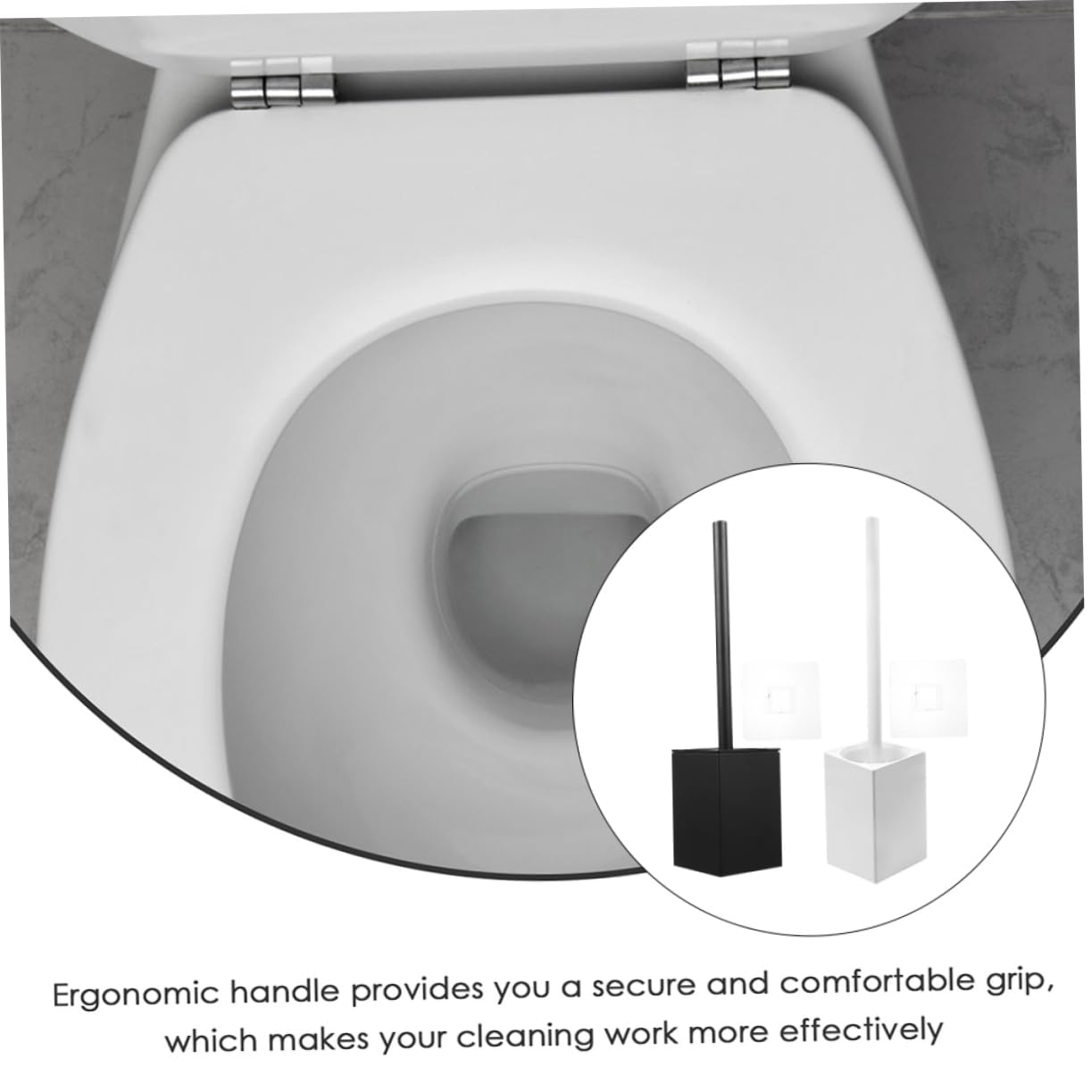 Escobilla de Baño y Soporte 2 Juegos Aluminio Plástico Limpieza WC | Montaje sin Perforación, Mango Largo Ergonómico, Cerdas Suaves para Hoteles y Baños Domésticos