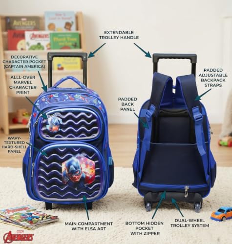 Image of ADSON 3D Embossed School Trolley Bag Large School Bag for Boy Girl, Kids School Bag, Travel Backpack for Girl Boy, Ideal for Children Trolley 16 Inch Water Resistant
