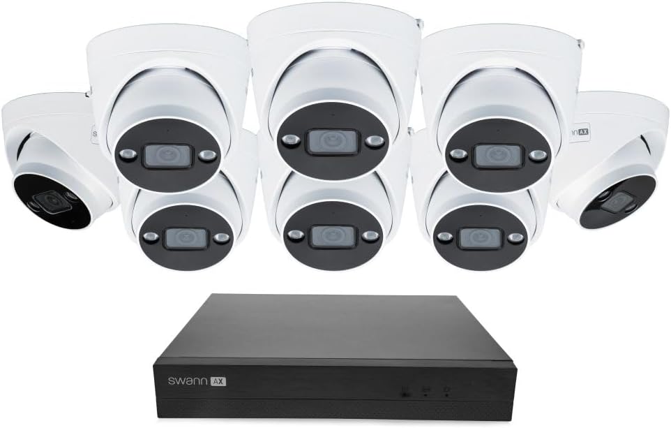 Swann AdvancedX™ Wired NVR 4K Security Camera System, 8 Channels, 8 PoE Dome Cameras Outdoor, 1TB HDD Storage, Color Night Vision, Smart AI Video Analytics/Alerts, Advanced Motion Detect