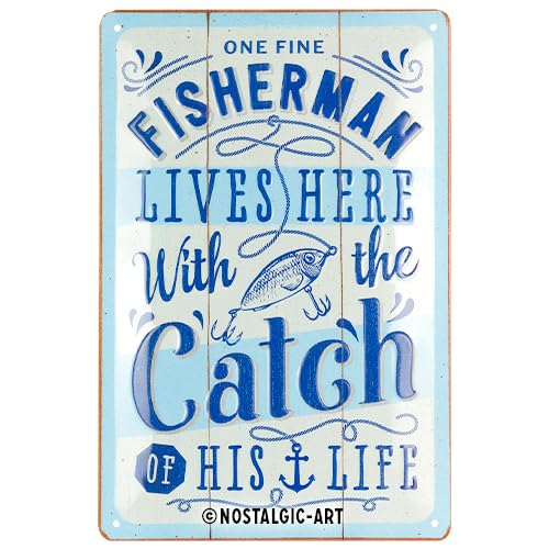 Nostalgic-Art Retro Blechschild, 20 x 30 cm, Fisherman Catch – Geschenk-Idee für Angler, aus Metall, Vintage Design mit Spruch, Blechschilder Sprüche