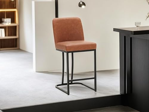 Miniatura 19 de Juego de 2 taburetes de bar de altura de mostrador de color blanco cremoso de 24 pulgadas, modernos taburetes de bar dorados con respaldo tapizado