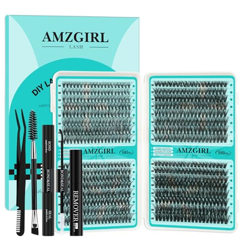 Lash Clusters Kit 640Pcs Eyelash Clusters Extensions Kit 30D+40D+50D+60D Lash Bond and Seal Waterproof Lash Remover and Tweezers and Function Brush for DIY Lash Extension Kit(D-Mix9-16mm Kit)