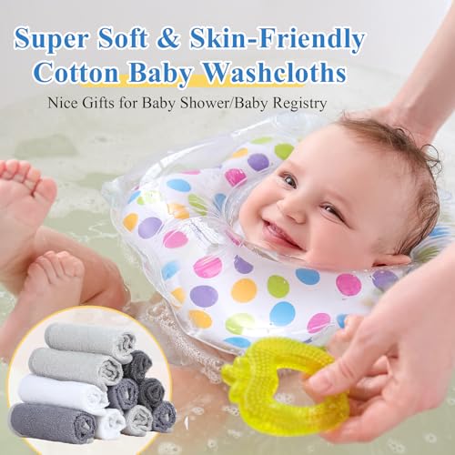 Image of CroBlissful 12 Pack Colorful Baby Washcloths 12 * 12 inch Newborn Wash Cloths Baby Soft Cotton Towels Reusable Baby Wipes for Face Baby Shower Gifts, 4 Colors(Grey)