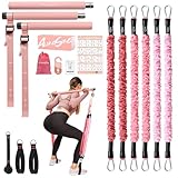ALongSong Upgraded Pilates Bar Kit with Resistance Bands Wrapped Natural Latex, Heavy-Duty Stainless Steel Multifunctional Yoga Pilates Stick for Home Gym Exercise Fitness Equipment Full-Body Workouts
