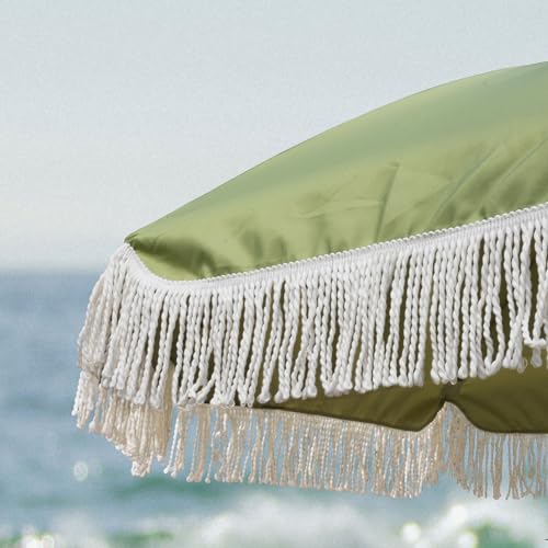 Image of AMMSUN 7ft Patio Umbrella with Fringe Outdoor Tassel Umbrella UPF50+ Premium Steel Pole and Ribs Push Button Tilt, Sage Green