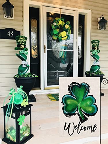 Welcome St Patrick's Day Shamrock Garden Flag For Outdoor,Watercolor Shamrock Small Yard Flag,Spring Saint Patrick Decors For Outside Holiday 12X18 Double Sided #TOP2