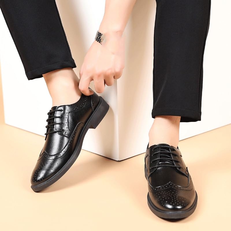 Fashion Designer Oxford for Men Formal Wedding Office Business Shoes Low Top Breathable Casual Shoes(7.5) Black2