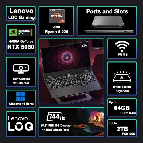 LOQ Gaming AI Laptop 15,6" FHD IPS 144Hz (100% sRGB G-SYNC) AMD 6-core Ryzen 5 220 16 GB RAM 512 GB SSD GeForce RTX 5050 GDDR7 (440 AI Tops) retroilluminato Nahimic 5 MP Privacy Camera Win11 - Notebook - Immagine 2