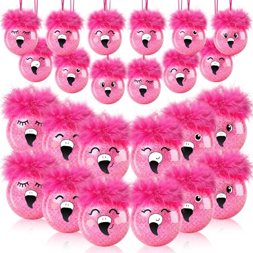 Soulchen 24 Pcs Summer Flamingo Hanging Decor Glitter Pink Flamingo Ball...