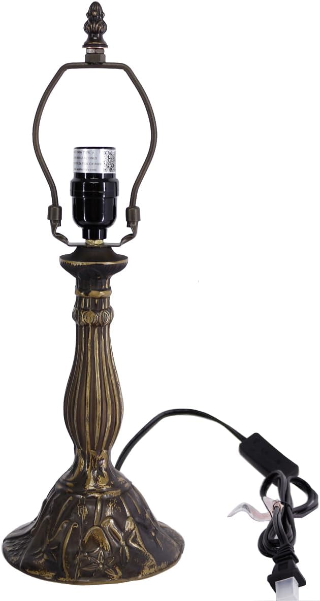 WERFACTORY WERFACTORY Tiffany Table Lamp Base Replacement Only, Metal Zinc, Wide 6 Height 18 Inch, Fit for 8, 10, 12 Inch Tiffany Style Stained Glass Lampshade, Dark Bronze Finish, Push Switch On Cord