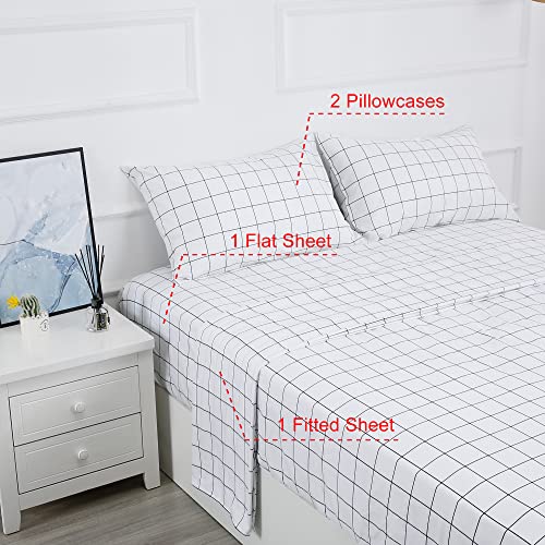 Image of Best Season Printed Plaid Bed Sheet Set 4 Piece- Full Size- Breathable- Super Soft, Deep Pocket,Stain,Fade & Wrinkle Resistant Breathable Bedding Sheets Black Grid