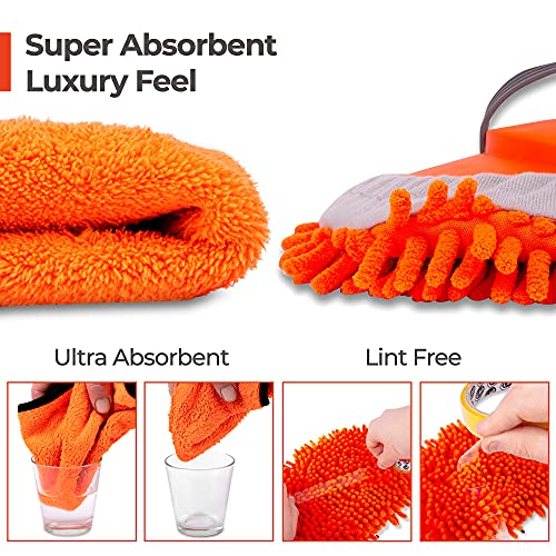 Homeflowz Car Wash Mop Kit [10Pc] - Car Wash Brush With Long Handle - 62'' Stainless Steel Pole - Scratch Free Chenille Microfiber Car Wash Brush Mitt - Car Mop Washing Kit For Rv Cars And Bus #TOP6