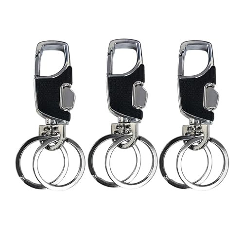 3-Pcs Metal Construction Keychain with Detachable Key Rings Stainless Steel Keychain for Car Keys Gift (Black)
