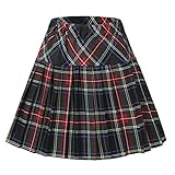 Women's Elastic Waist Plaid Pleated Skirt Tartan Skater School Uniform Mini Skirts (Series 18, L)