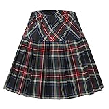 Women's Tartan Elastic Pleated Plaid Skirts Schoolgirls Mini A-line Skirt Cosplay Costumes (M, 18)