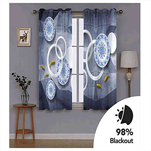 Rideaux occultants 100% polyester isolant thermique bleu 3D - 6