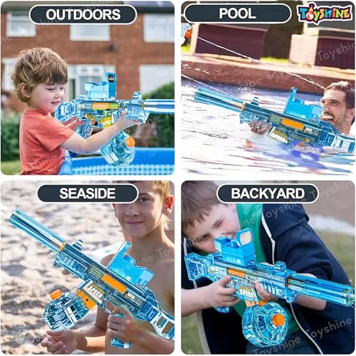 Image of Toyshine Transparent UMP45 Submachine Design Electric Automatic Water Gun Toy with Light, Powerful Rechargeable Squirt Holi Water Toy Gun Outdoor Play Kids Girls Boys 4+, Blue