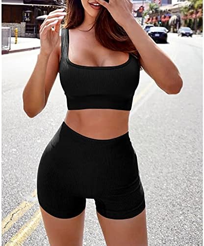 Ribbed Workout Set Crop Rib Tank 