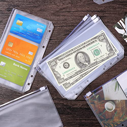 Oderra 15Pcs Pochettes Classeur A6, 6 Trous Pochette Plastique budget enveloppe pour documents cartes photos Transparent Budget Binder A6