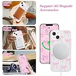 UEEBAI Magnetic iPhone 14 & 13 Case, Bow Compatible With MagSafe, Wireless Slim Clear Ribbon Phone Cover Anti-Yellowing Shockproof Protective for Women Girl - Pink - Image 2