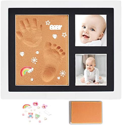 Baby Hand & Footprint Picture Frame - Babyprints Foam Mold Kit, Safer Faster Cleaner in Keepsake Box. Bonus Decorative Figures. Nursery Room. Shower Registry Birthday Newborn Girls Boys Kids