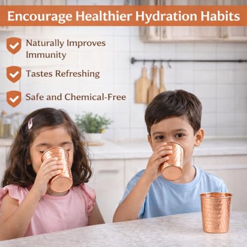 Image of Pure Copper Glasses | Ayurvedic Healthy Drinking Water Glass | Handcrafted Leakproof Copper Tumbler for Home, Office & Kitchen