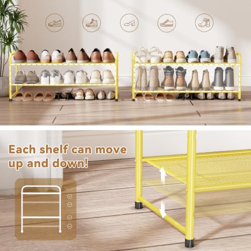 Image of 2 Tier Shoe Storage Rack with Steel Mesh Shelves for Entryway,Gold