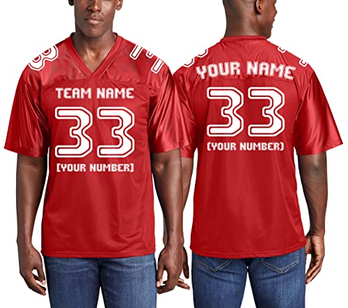 Custom Replica Football Jerseys for Men Front-Back and Shoulder Add Your Team Name Number Jersey (True Red)