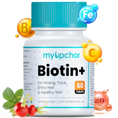 MyUpchar Ayurveda Biotin+ For Hair Growth | Supplement For Strong & Thick Hair | Glowing Skin, Fights Nails Brittleness, | With Vitamin C, Green Tea, Rosehip Extracts, Nicotinamide, Iron & Zinc | For Men & Women | 60 Biotin Tablets For Rs. 299 @ 70 % MyUpchar Ayurveda Biotin+ For Hair Growth | Supplement For Strong & Thick Hair | Glowing Skin, Fights Nails Brittleness, | With Vitamin C, Green Tea, Rosehip Extracts, Nicotinamide, Iron & Zinc | For Men & Women | 60 Biotin Tablets For Rs. 299 @ 70 %