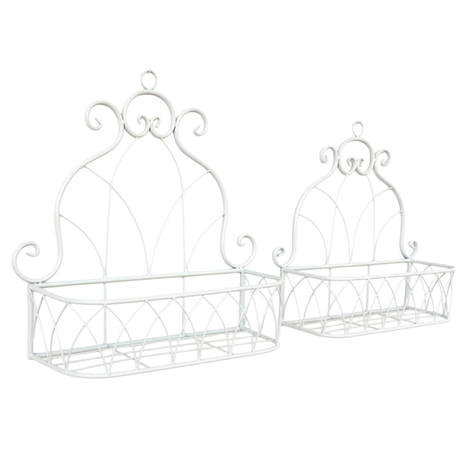 ALINUOYQ Iron Hanging 2 Pack Balcony Flower Stand Vintage Indoor Plant Stand Wall Mounted for Outdoor Home Balcony Patio Farmhouse Garden (White)