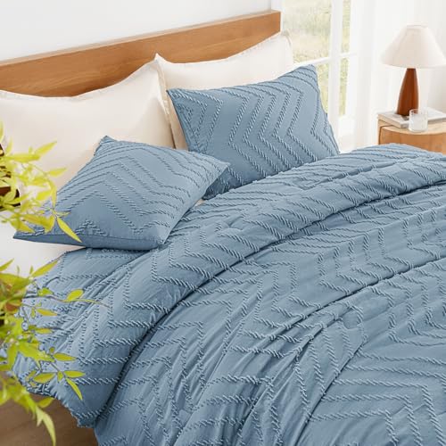 Image of Litanika Boho Queen Comforter Set, 3 Pcs Grayish Blue Lightweight Bedding