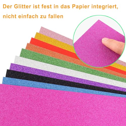 10 Blatt Roségold Glitzerpapier zum Basteln, A4 Selbstklebende Glitzer Papier, Glitzernde Bastelpapier, Glitterpapier Glitterkarton für DIY Handwerk, Grußkarten, Scrapbooking (21 x 29.7 cm, Roségold)