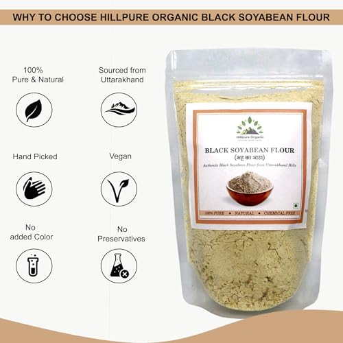 Image of Hillpure Organic Grown by mother nature Black Soyabean Flour /Kala Bhatt Ka Atta /Black Soyabean Flour(500 Gm)Ancient Grain From Uttarakhand