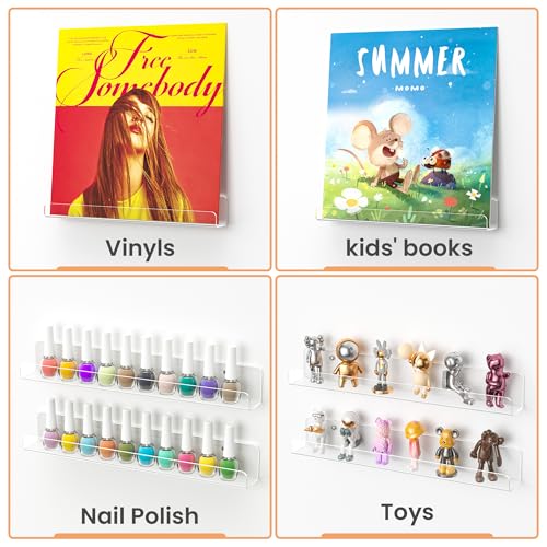 Image of upsimples 4 Pcs 12 inch Vinyl Record Wall Mount Shelves, Clear Acrylic Display | Display Full Album Covers, Keep Records Secure, Floating Design, Easy to Install, for Book, Photo & More, Modern Wall Decor
