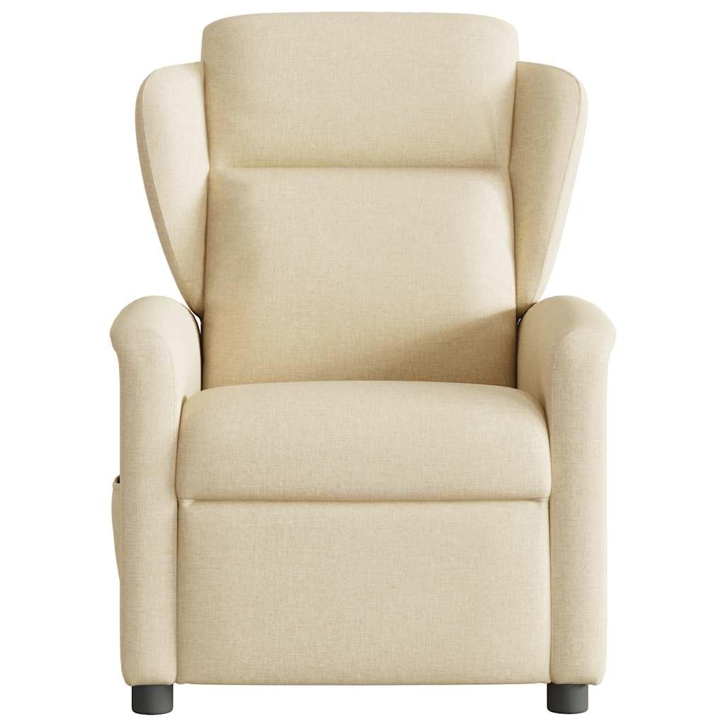 Sillón de relax de tela color crema, ajustable manualmente, acolchado grueso, con bolsillo lateral, capacidad de carga de 110 kg, para salón, dormitorio, sillón con orejeras
