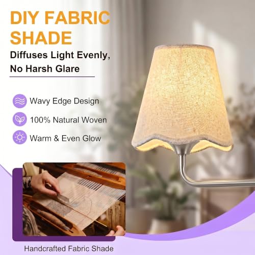 Image of Bathroom Light Fixtures Vanity Light 4-Light Brushed Nickel 30.7 inch | Farmhouse Bathroom Lights, Beige Wavy Fabric Shade, Dimmable Vanity Lighting Fixtures for Mirror Bedroom Living Room Hallway