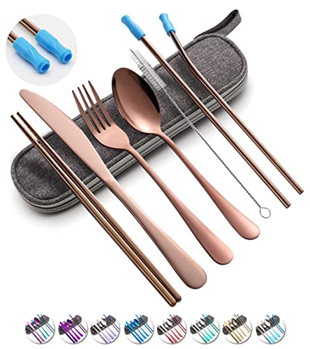 Reusable 8-Piece Portable Travel Utensil Set with Convenient Carrying Case