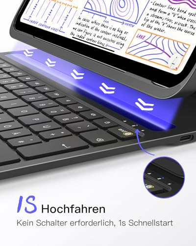 Inateck iPad 11(A16) Hülle mit Tastatur, iPad 10 Gen. Hülle mit Tastatur, für iPad Air 11" M4/ M3/M2 (2026/2025/2024),Air 5/4, Pro 11,QWERTZ,Ultraleichte Tastatur mit Stifthalter,AirTap BK2007 4