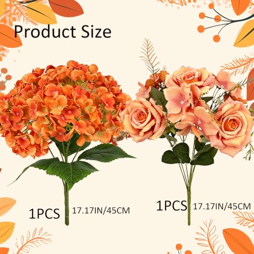 Image of 2 Bunches Fall Hydrangea Artificial Flowers, 17.71 inch Fall Cemetery Flowers