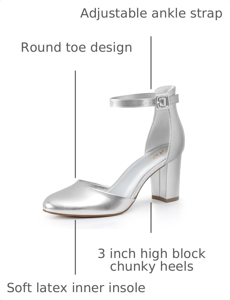 Image of Ankis Closed Toe Heels for Women -Black Nude White Silver Gold Womens Heels Closed Round Toe Chunky Block Pumps Shoes, 3 Inch